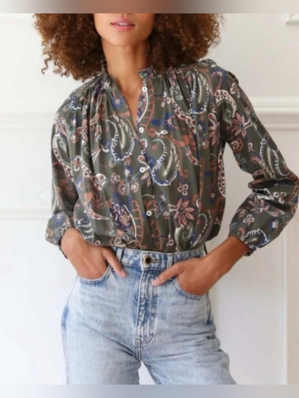 Mille Resort And Travel Size XS • Green Cotton Top Blouse.